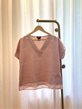 DKNY Blush Pink V-Neck Sheer Top Size M